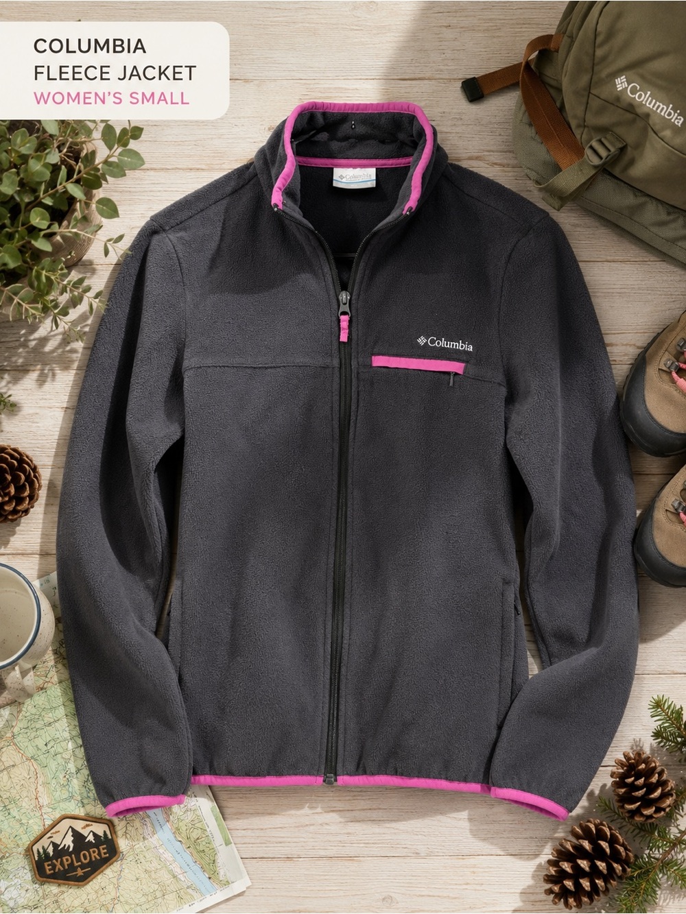 Columbia Gray Pink Full Zip Faffle Fleece Jacket Small